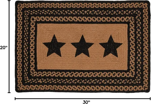 Vista 2 de VHC Brands Farmhouse Star, alfombra trenzada de yute antideslizante, tapete para puerta, rectangular, negro, 20 x 31 pulgadas