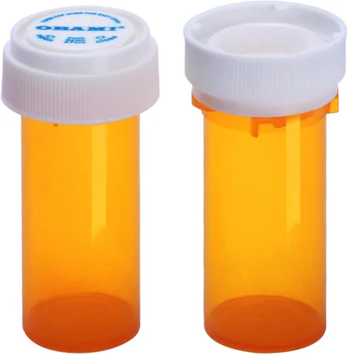 Vista 4 de Botellas vacías de plástico para píldoras con tapas de uso de doble cara (resistentes a los niños y fáciles de abrir), recipientes para medicamentos
