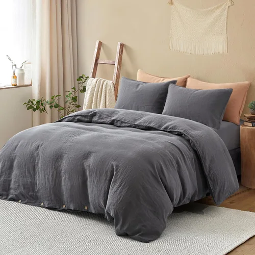 Vista 2 de ATLINIA Juego de funda de edredón de 100% lino francés lavado en piedra - Tela orgánica de lino puro para comodidad de granja, ropa de cama boho.