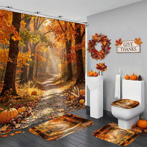 Yddsky Juego de cortina de ducha de bosque otoñal para baño, hojas de arce de otoño, árbol de 4 piezas, accesorio de baño, decoración de Acción de