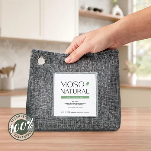 Vista 2 de Moso Natural Bolsa purificadora de aire de 21.16 oz, absorbente de olores de carbón de bambú premium, desodorante de habitación para espacios