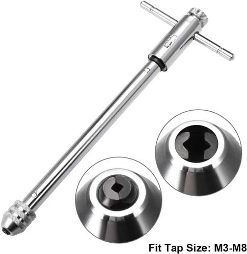 Vista 3 de uxcell Llave de trinquete ajustable, mango en T, para roscas métricas M3-M8, soporte de mango en T de trinquete, herramienta de roscado manual