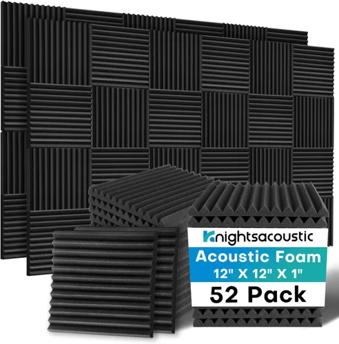 Vista 19 de Paquete de 24 paneles acústicos de espuma a prueba de sonido con autoadhesivos para pared, 12 x 12 x 2 pulgadas, de alta densidad, reducen