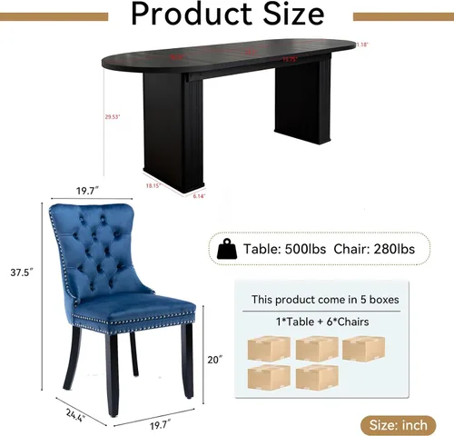 Vista 32 de Pvillez Extendable Dining Table Set of 8, Black Oval Dining Room Table & 8 Black Velvet Dining Chairs with Wood Leg, 62.99"-78.74" Kitchen Table and
