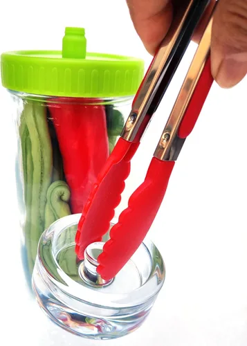 Vista 4 de Kit de fermentación de tarro Mason para tarro Mason de boca ancha con 4 pesos de vidrio y 4 tapas de fermentador, tarros no incluidos (sin libra)