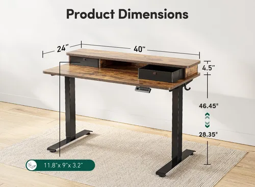 Vista 69 de FEZIBO Escritorio eléctrico de pie ajustable de altura de 40 x 24 pulgadas con doble cajón, escritorio para computadora, mesa de pie para oficina