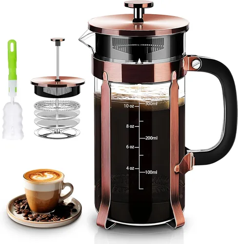 Vista 9 de YMMIND - Cafetera de prensa francesa de 34 onzas, cafetera de espresso de 5 tazas, cafetera de cobre para café frío con resistencia al calor