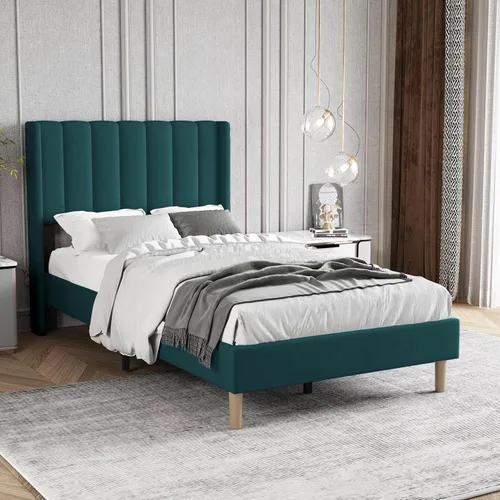 Vista 34 de Zoophyter Base de cama tapizada de plataforma tamaño King con cabecero, listones de madera fuertes, no necesita somier, fácil montaje, lino blanco