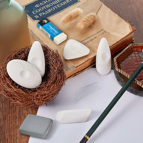 Vista 5 de Outus Borradores de cubo con agarre de diferentes formas, borrador de vinilo blanco para dibujo, escritura, bocetos (16)