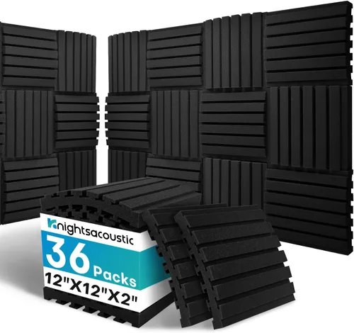 Vista 11 de Paquete de 8 paneles acústicos de pared, paneles de espuma a prueba de sonido con patrón de madera para paredes, paneles acústicos decorativos