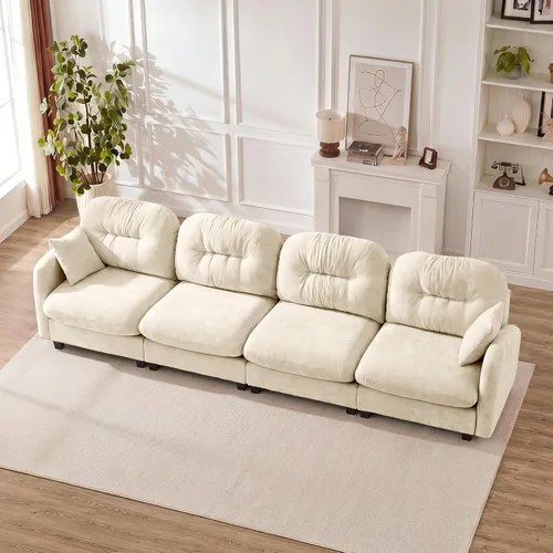 Vista 29 de Sofá modular de gran tamaño de 74 pulgadas, sofás seccionales grandes beige para sala de estar, juego de sofá esponjoso de felpilla, cómodos sofás