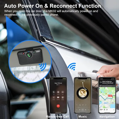 Vista 4 de 1Mii Altavoz Bluetooth 5.3 para automóvil, manos libres Bluetooth para teléfono celular, encendido automático de movimiento, asistente de voz