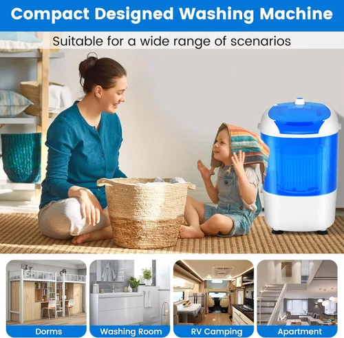 Vista 6 de COSTWAY Portable Mini Washing Machine with Spin Dryer, Washing Capacity 5.5lbs, Electric Compact Machines Durable Design Energy Saving, Rotary