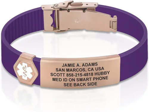 Vista 117 de Divoti Pulsera de identificación de alerta médica grabada personalizada, grabado láser de doble cara, pulsera de silicona, cierre de seguridad