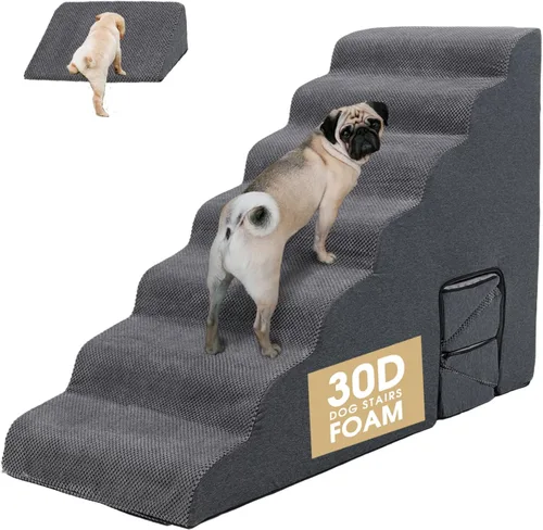 Vista 9 de Escalones para Perros para Camas Altas de 30-32" de Altura - Escaleras de 6 Escalones para Perros Pequeños, Escalones para Mascotas de Espuma 33D
