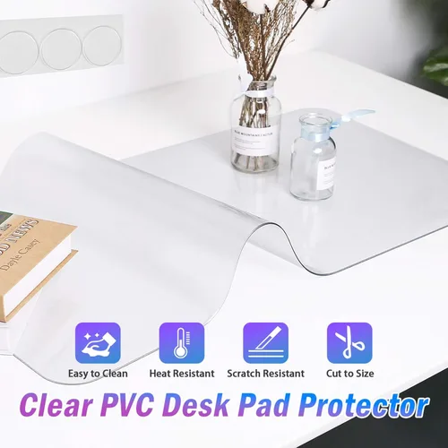Vista 2 de JanJunDec 12x12 Inch Large Clear Writing Desk Pad, Waterproof PVC Soft Table Cover Protector, Transparent Plastic Desk Blotter Mat Pad for Writing