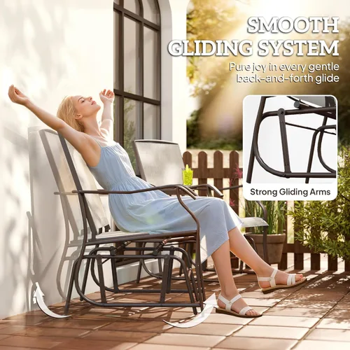 Vista 5 de Outsunny Sillas planeadoras para exteriores con mesa auxiliar, mecedora de 2 asientos para patio, sofá biplaza con correa transpirable para patio