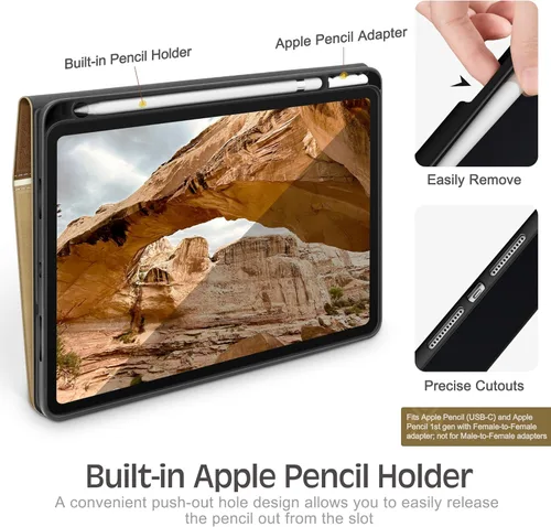 Vista 4 de KingBlanc Funda para iPad (A16) 11ª Generación 11 pulgadas 2025, iPad 10ª Generación 10.9" 2022 con soporte para lápices, funda protectora de cuero