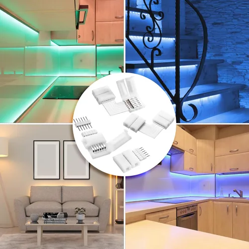 Vista 6 de 12 piezas 6 pines LED tira conectores conjunto l forma LED tira luz conectores 0.472 in sin soldadura conector