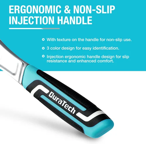 Vista 7 de DURATECH Trinquete de accionamiento de 3/8 pulgadas, llave de trinquete de liberación rápida de 90 dientes con mango de inyección acolchado, llave