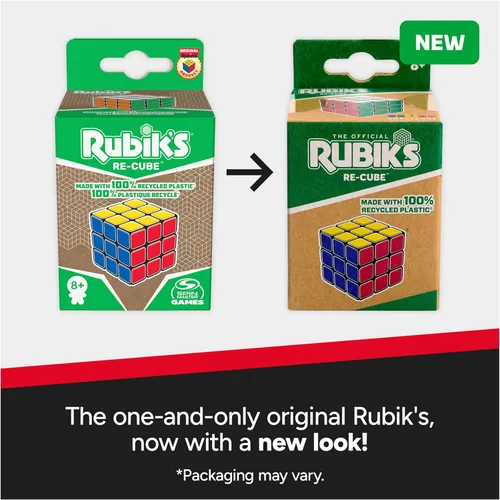 Vista 5 de Rubik's Cubo, Re-Cube, el cubo original de 3 x 3 fabricado con plástico 100% reciclado, rompecabezas para resolver problemas, rompecabezas a juego