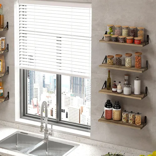 Vista 5 de Fixwal Estantes flotantes de 4.7 pulgadas de ancho de madera rústica, juego de 8, estantes de pared para dormitorio, sala de estar, cocina, baño