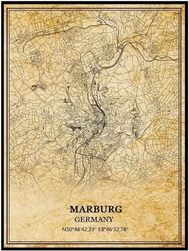 TANOKCRS Marburg Alemania - Póster de pared vintage con diseño de mapa, arte de viaje, recuerdo, decoración del hogar, 16 x 20 pulgadas, sin marco