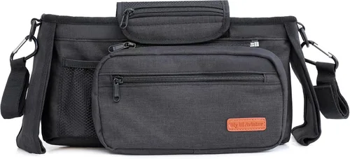 Bolsa organizadora universal para cochecito con 2 portavasos aislados, bolsa de teléfono desmontable duradera y correa para el hombro, se adapta a