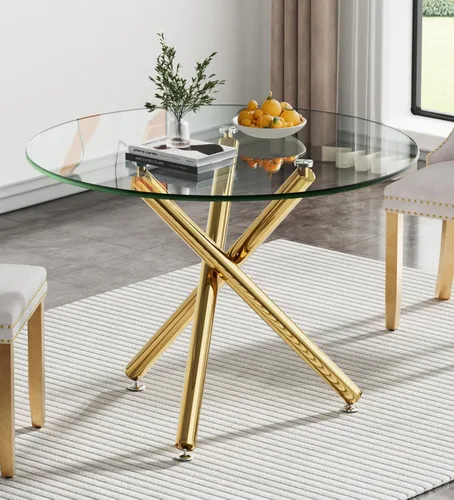 Vista 81 de Mesa de comedor redonda de 36 pulgadas para 4, mesas de cocina y comedor de cristal, moderna mesa de comedor circular con mesa de vidrio templado