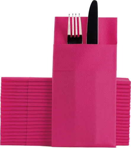 Vista 8 de Servilletas de papel desechables azul bebé con bolsillo incorporado para cubiertos, servilletas de tacto de lino absorbentes para cocina, baño