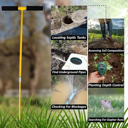 Vista 7 de FEBTECH - Varilla de sonda de suelo de metal aislada - Sonda de tanque séptico - 32 pulgadas de largo en general, varilla de sondeo buscador