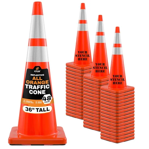 Vista 49 de Xpose Safety Conos de tráfico naranjas de 28 pulgadas con collares de 6 y 4 pulgadas, 1 paquete – Cono de seguridad de plástico PVC multiusos