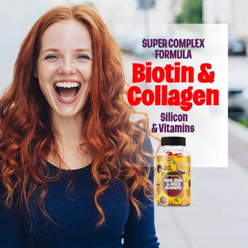 Vista 3 de 70 gomitas para el cabello, biotina, 6000 mcg, colágeno, silicio, PABA y multivitaminas, vitaminas para el cabello, la piel y las uñas, gomitas