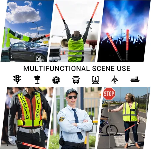 Vista 7 de Varita de tráfico de señal de 21 pulgadas, varita de control de tráfico de seguridad, bastón iluminado, bastón de tráfico LED multifunción con 2