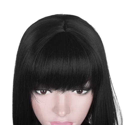 Vista 5 de Peluca corta y recta negra con flequillo para mujer Pelucas de cabello sintético resistente al calor natural