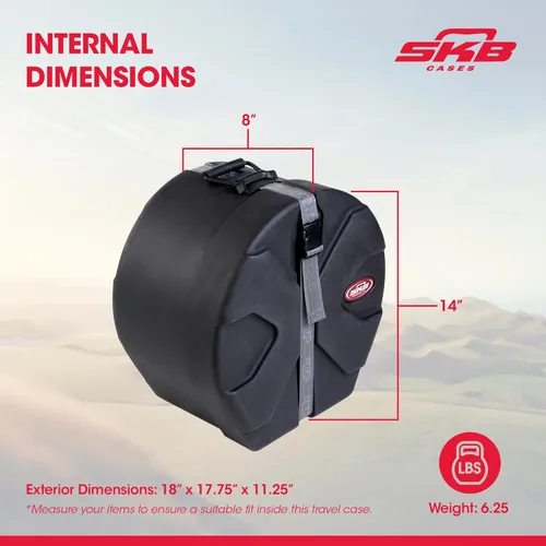 Vista 3 de SKB Cases - Funda para tom/caja de 8 x 14 pulgadas con interior acolchado, diseño de tambor en forma de D y patas moldeadas para posicionamiento