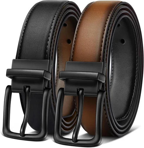 Vista 18 de BULLIANT Cinturón de cuero reversible para hombre, recortable, 1.25 Negro/Café Antiguo1033