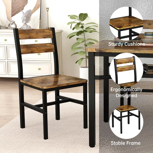 Vista 8 de Juego de mesa de comedor Hooseng para 4, juego de mesa y sillas de cocina de madera con almacenamiento, juego de mesa de comedor de 5 piezas
