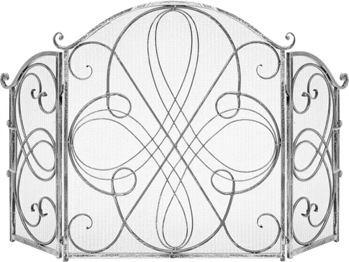 Best Choice Products - Pantalla de chimenea de 3 paneles de 55x33 pulgadas de hierro forjado macizo transparente, protector de seguridad contra