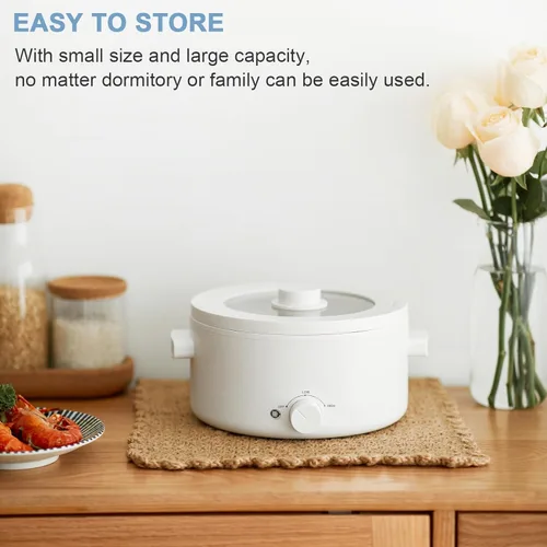 Vista 7 de Olla Caliente Eléctrica de 2L, Sartén Antiadherente de Esmalte Cerámico, Olla Caliente Portátil con Doble Ajuste de Potencia, Cocina Eléctrica