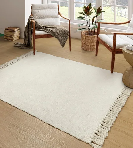 Vista 85 de Collive Alfombra de Baño Negra, 2' x 3' Tejida a Mano Lavable Alfombras Pequeñas de Cocina, Alfombra de Entrada Reversible de Algodón Alfombra