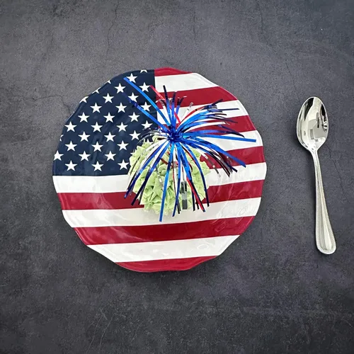 Vista 6 de UP UPware - Juego de 6 platos de ensalada de melamina con la bandera estadounidense para risotto, pasta y ensalada, sin BPA, aptos