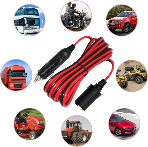 Vista 3 de Cable de extensión para encendedor de cigarrillos, enchufe de 13 pies – 14 AWG cable de cargador de automóvil de 12-24 V, enchufe macho a enchufe