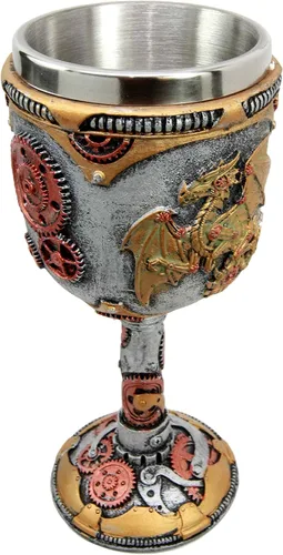 Vista 3 de Atlantic Collectibles Steampunk Robotic Cyborg Dragon Fire Wheel Engine 5oz vino bebida copa cáliz