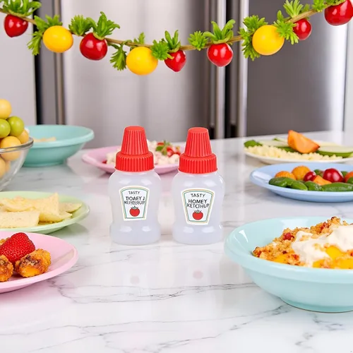 Vista 4 de 4 mini botellas de ketchup para accesorios de caja Bento, mini botellas exprimibles de condimentos, dispensadores de aderezos de ensalada de miel
