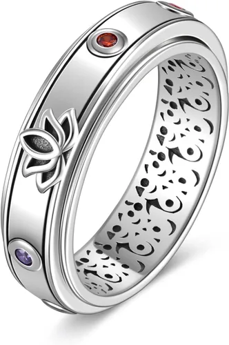 URONE Anillo de plata de ley 925 con cruzcolibrímariposagirasolabulón para mujeres, anillo giratorio de ansiedad, joyería para regalo para mujeres y