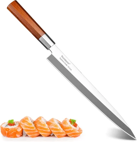 Rondauno Cuchillo Sashimi Yanagiba - Cuchillo de sushi japonés de acero inoxidable de alto carbono de 10 pulgadas para cortar y filetear peces de