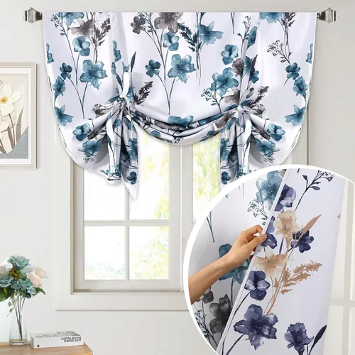 Vista 11 de H.VERSAILTEX Cortina Tie Up de Doble Cara con Estampado Floral Cattleya Valance de Ventana Cortina Romana Balloon, Bolsillo para Barra - Reversible