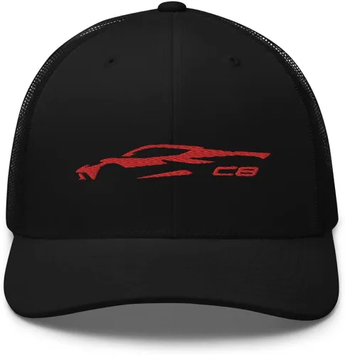 2022 2023 Coche deportivo Rojo C8 contorno silueta 8 generación Mid Engine Vette Trucker Cap Snapback sombrero Snap Back
