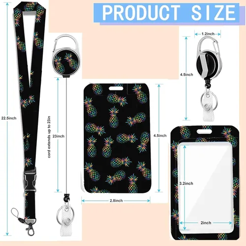 Vista 90 de Portatarjetas blanco con cordón para tarjetas de identificación, carrete retráctil negro con clip de mosquetón, tarjetero de identificación